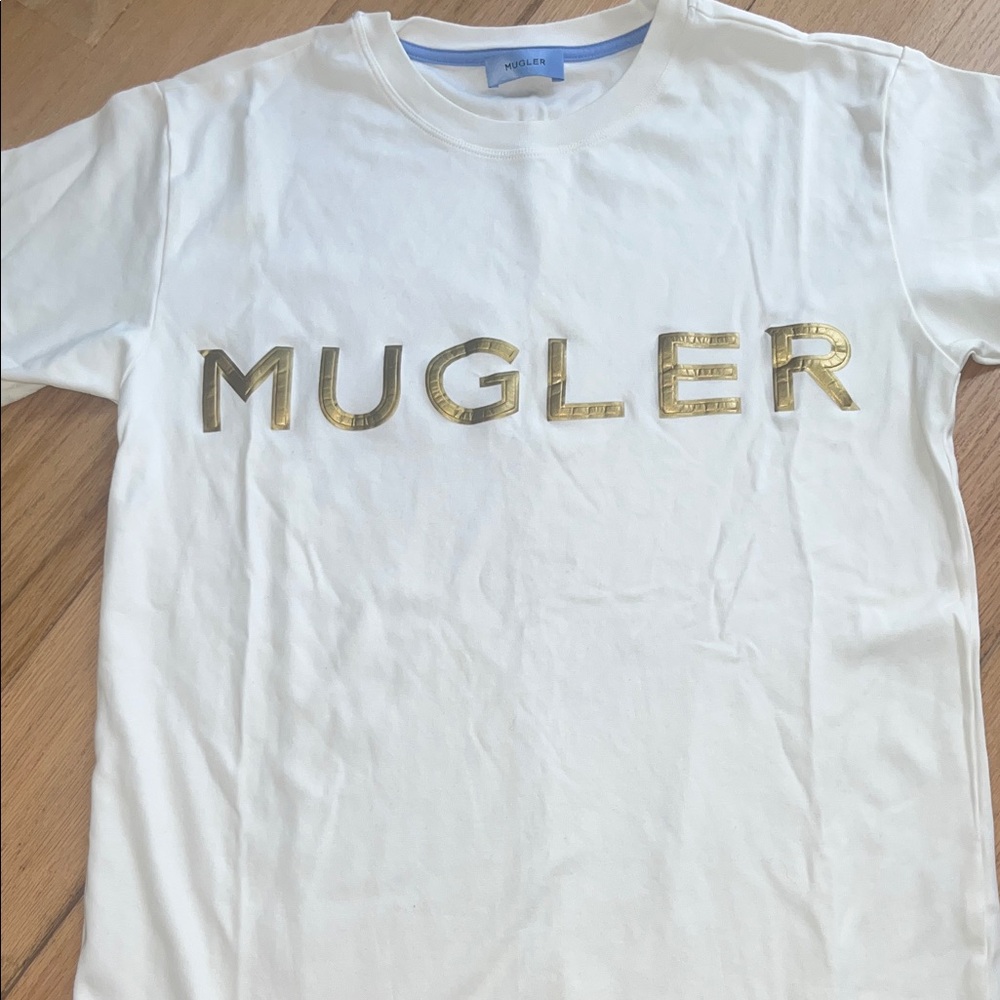 Mugler White Tee with Gold Lettering